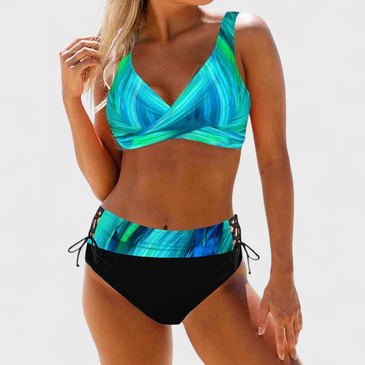 Eva - Bikini de cintura alta con escote cruzado