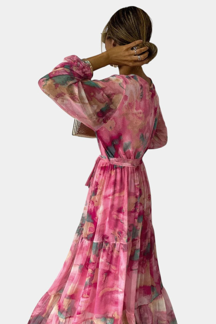 Dajana - Vestido cruzado maxi con estampado de flores