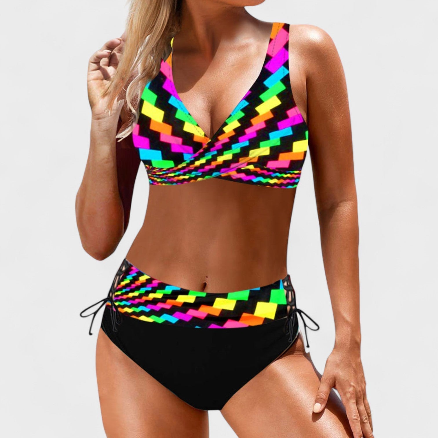 Eva - Bikini de cintura alta con escote cruzado