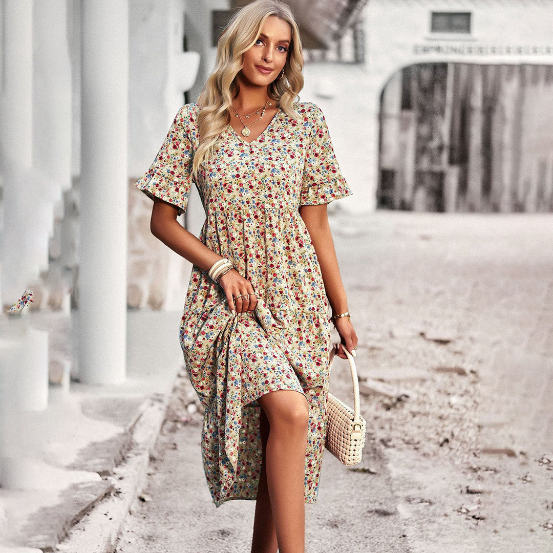 Alma - Vestido floreado boho maxi con volantes