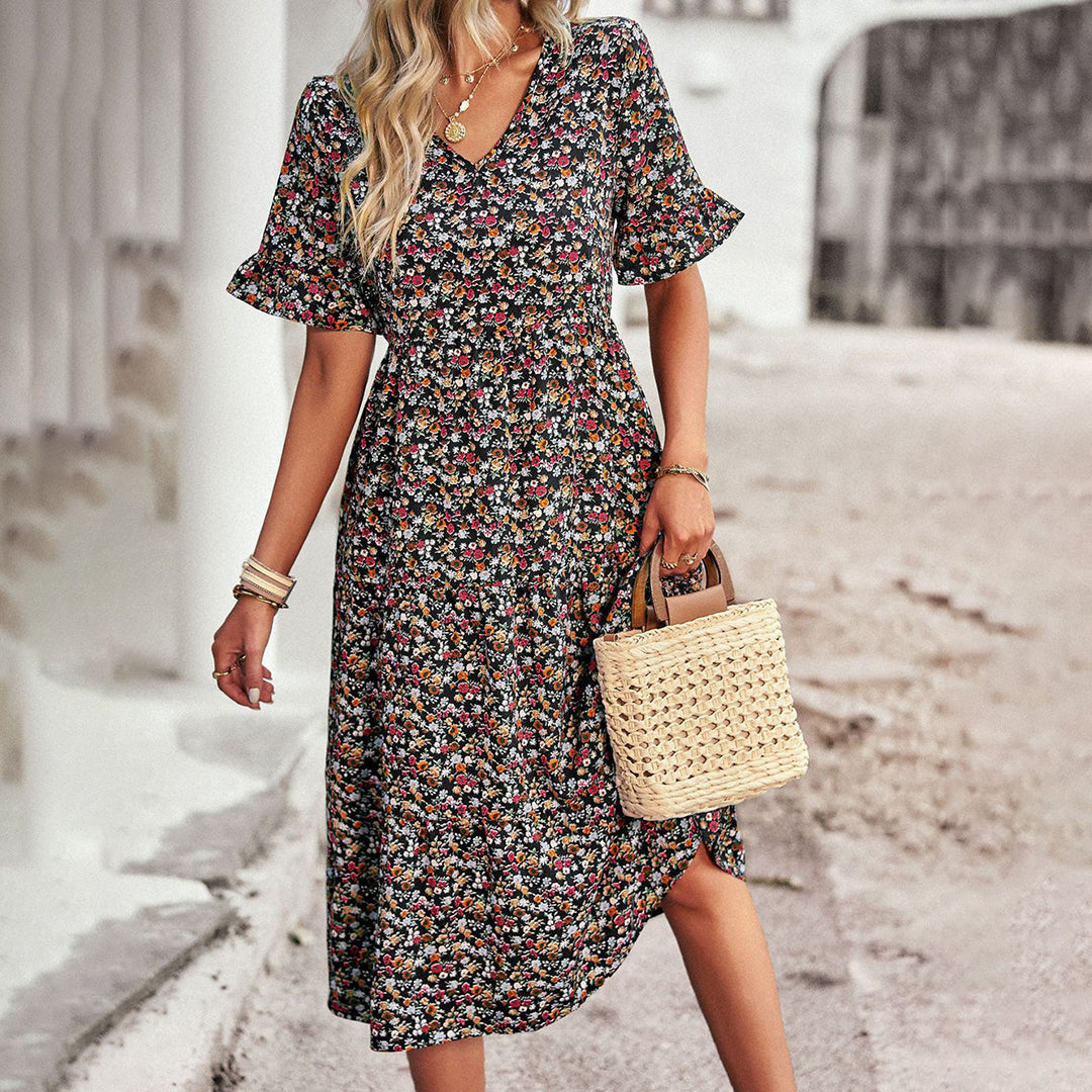 Alma - Vestido floreado boho maxi con volantes