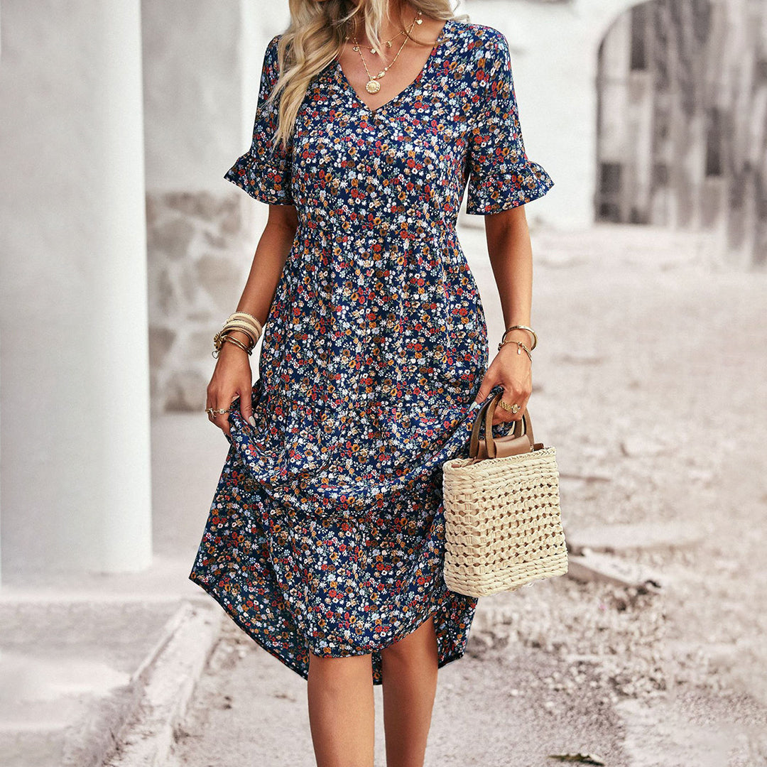 Alma - Vestido floreado boho maxi con volantes