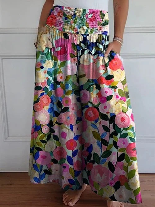 Brisa - Maxi falda | azul, gris, floral & comodidad