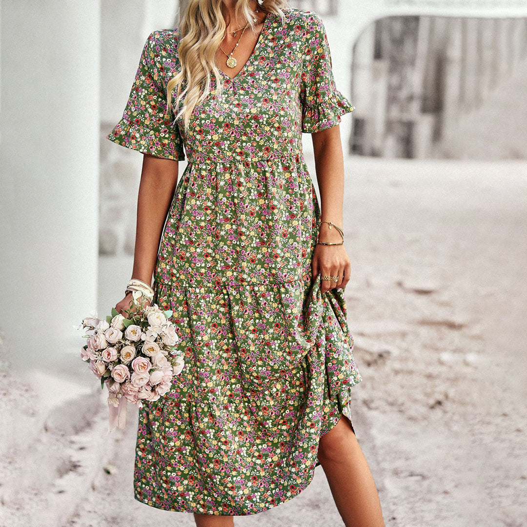 Alma - Vestido floreado boho maxi con volantes