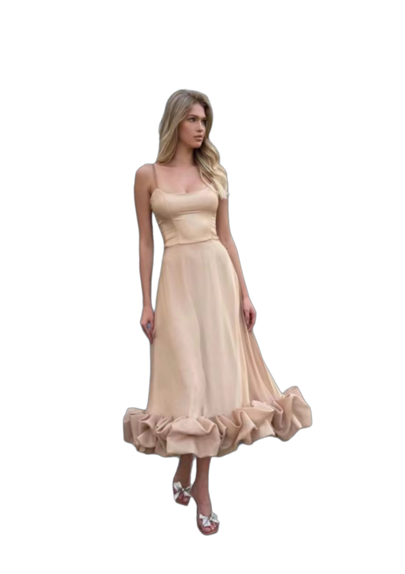 Sela - Vestido midi con volante en el bajo