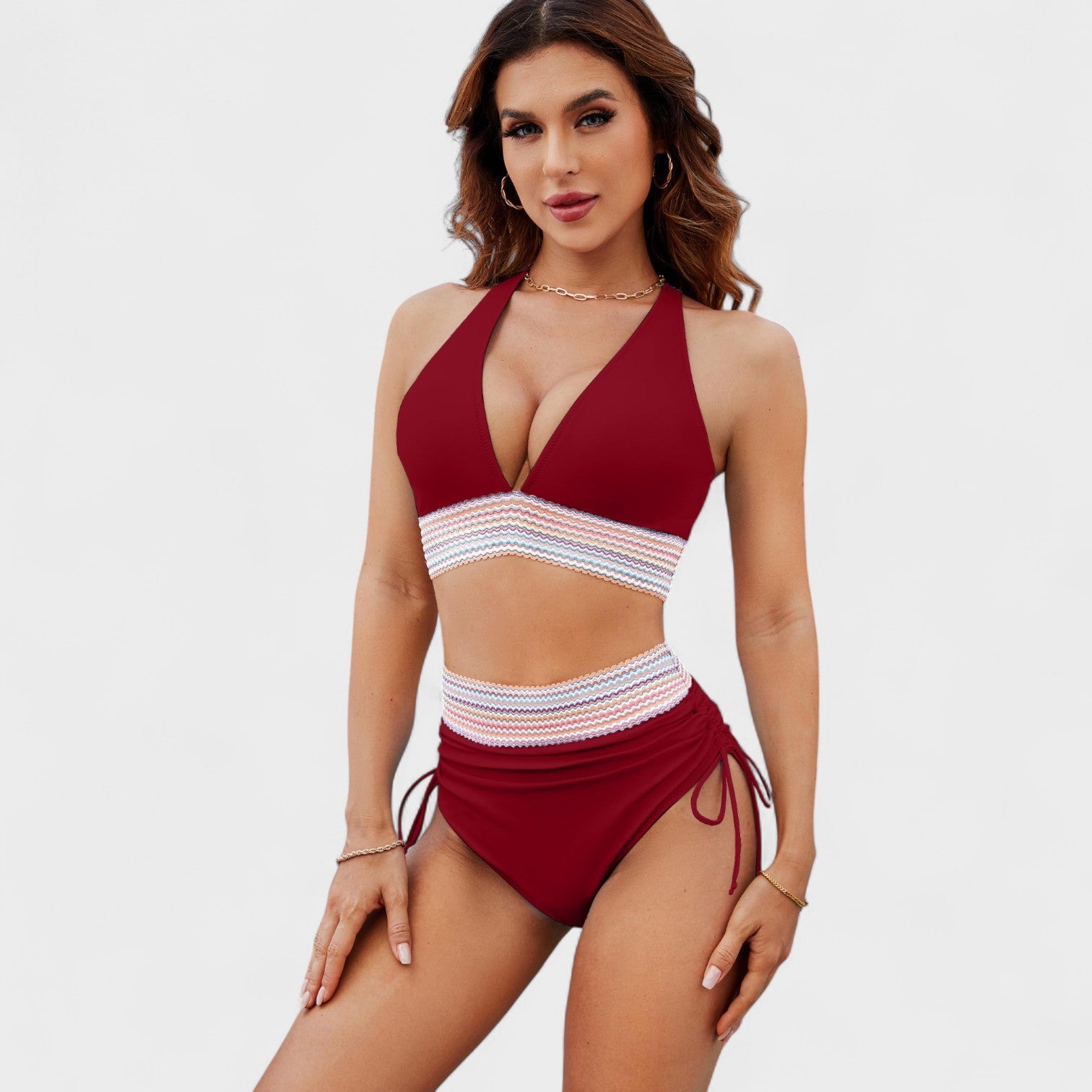 Azahara - Bikini talle alto y rayas boho