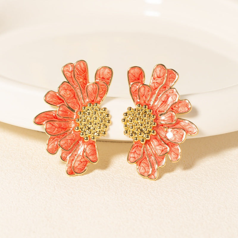 Delia - Pendientes llamativos de flores esmaltados