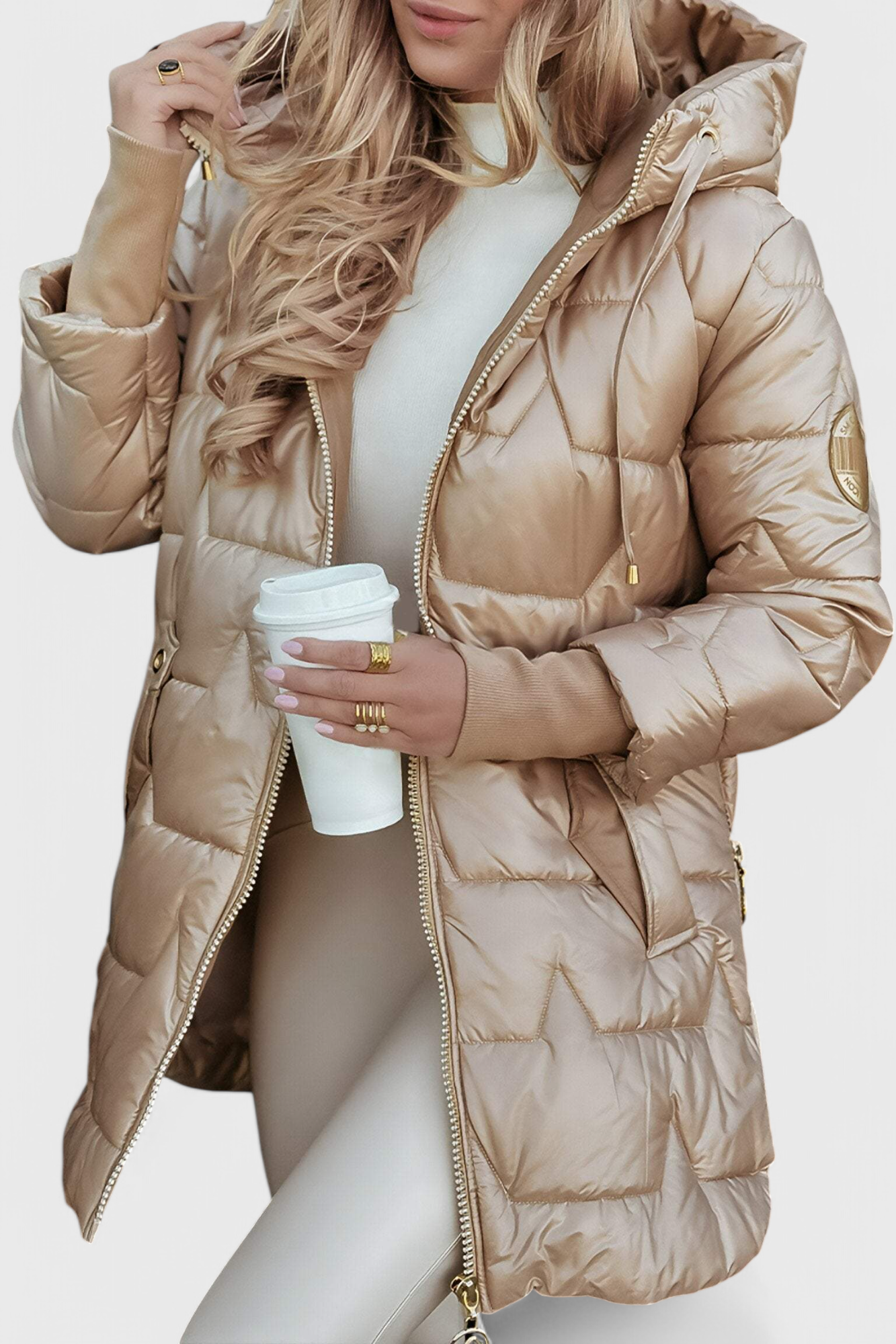 Marcella - Chaqueta acolchada brillante con puños