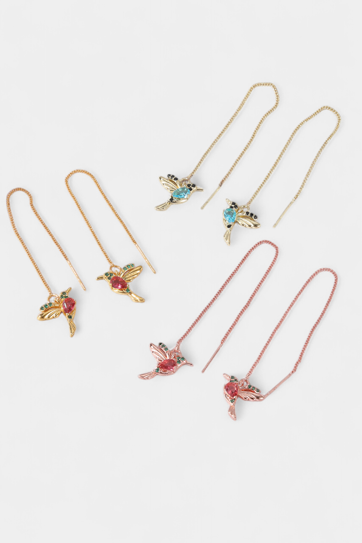 Pendientes de colibrí con cadena