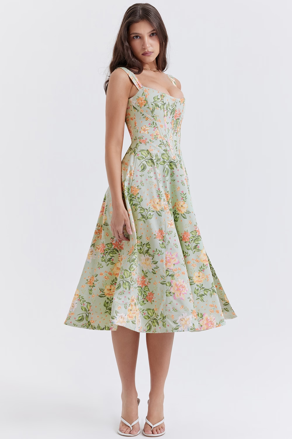 Amara Bloom – Vestido midi floral con abertura y tirantes anchos