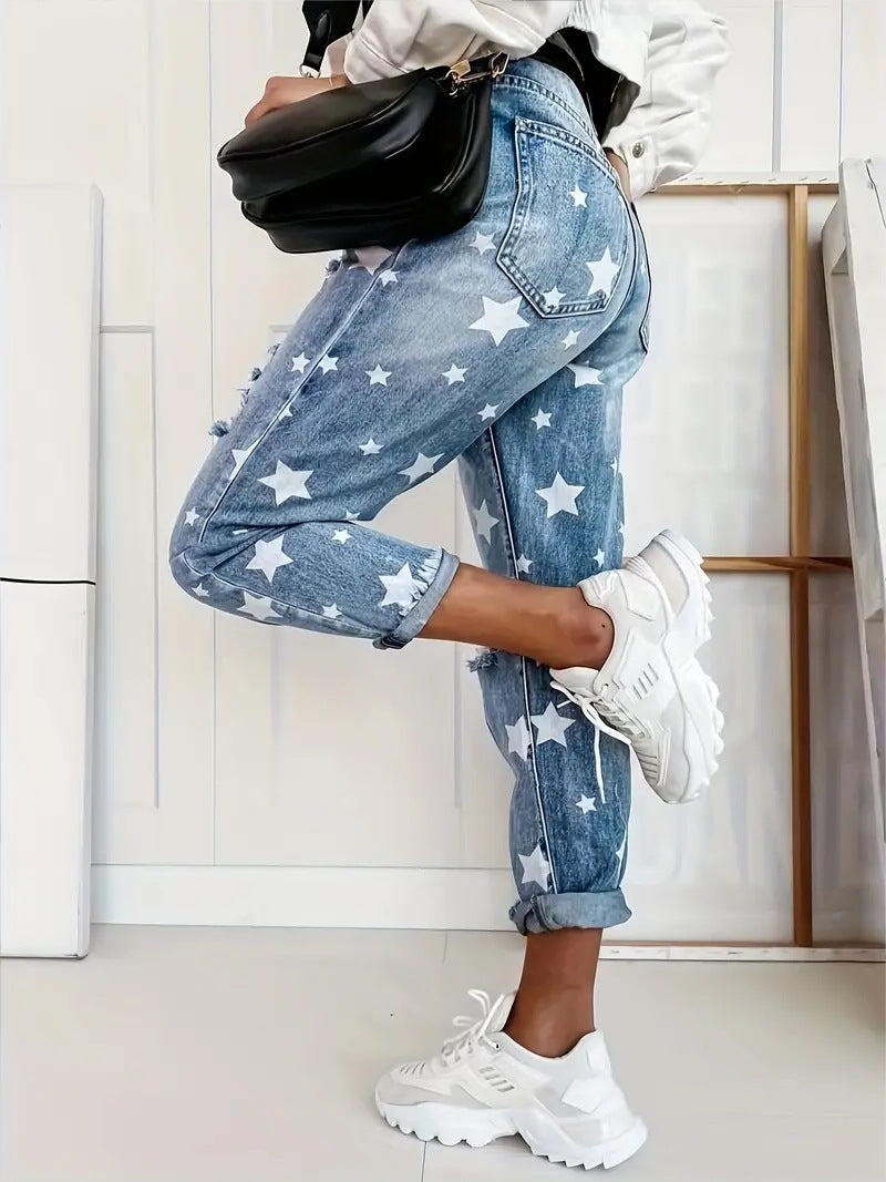 Ivy - Jeans con estampado de estrellas y rotos