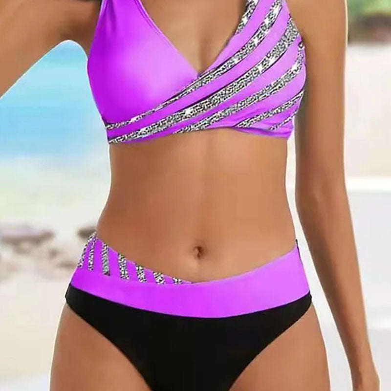 Mona - Bikini de cintura alta con rayas brillantes