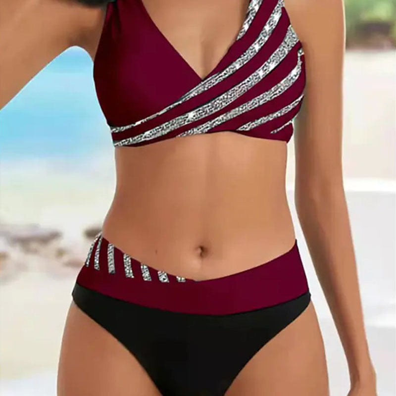 Mona - Bikini de cintura alta con rayas brillantes
