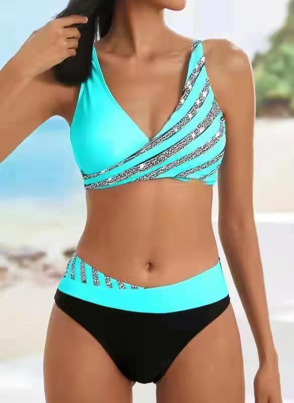 Mona - Bikini de cintura alta con rayas brillantes