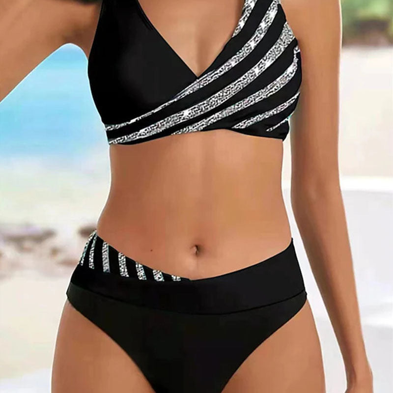 Mona - Bikini de cintura alta con rayas brillantes