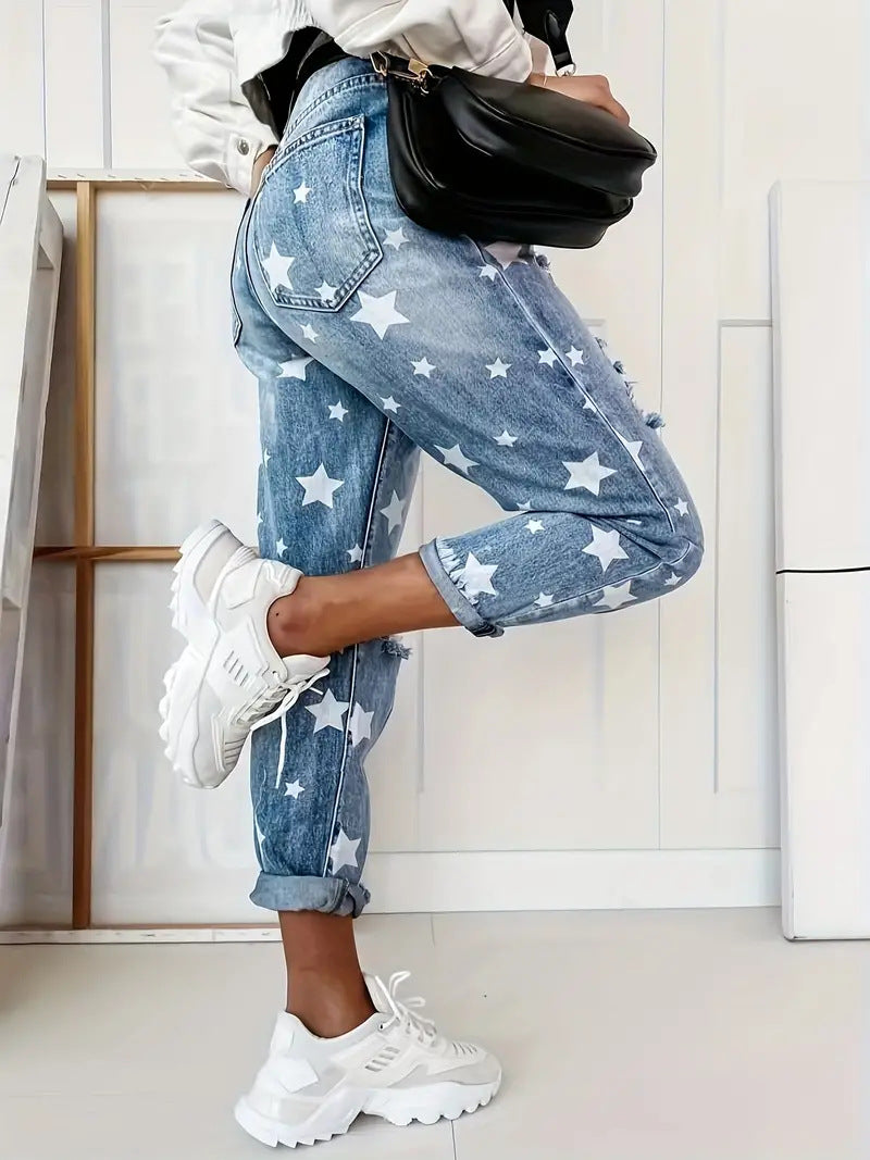 Ivy - Jeans con estampado de estrellas y rotos